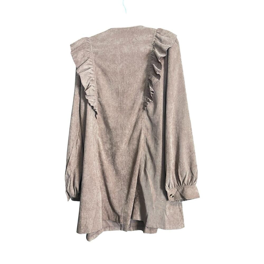 Shein Corduroy Button Up Dress with Ruffles Brown Women Size XL New Without Tags - Picture 4 of 10